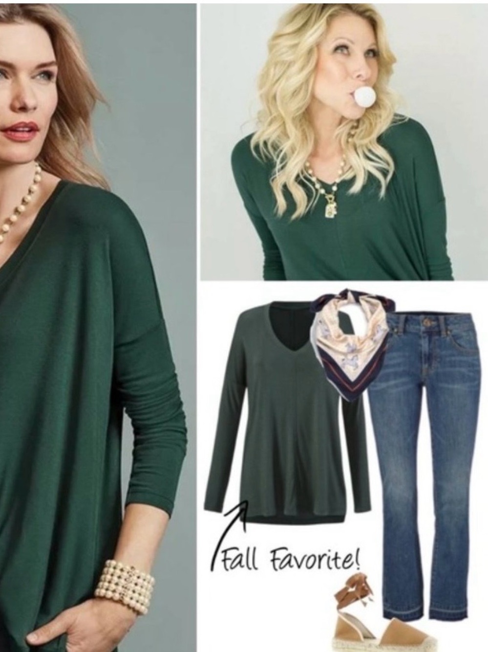 Cabi Long-Sleeve V-Neck Chili Tee in Forest Green 
Size S 
EUC
$20